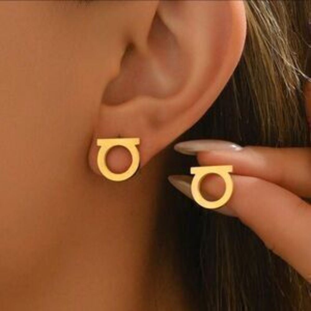 Gold Plated Geometric Circle Stud Earrings Tarnish Resistant Dainty Minimalist